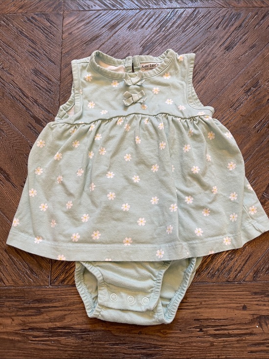 Carter's Other - Carter's Sage Green Floral Dress Bodysuit with White Flowers